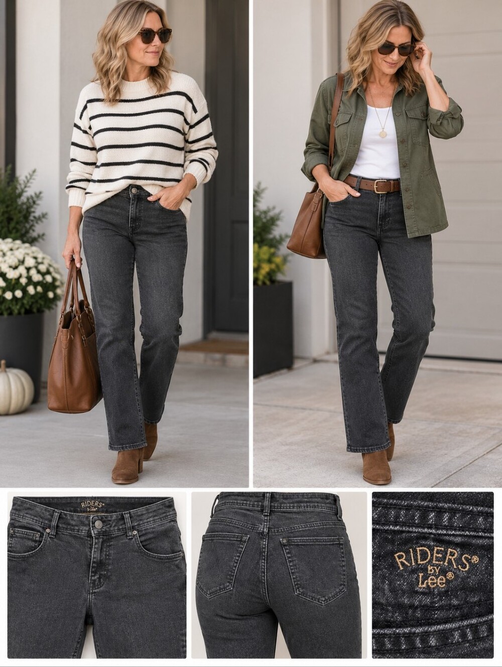 Riders by Lee Women’s 14P Black Wash Straight Leg Jeans Petite Stretch Denim